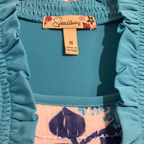 Speechless Dress Turquoise White 16 Girls Floral Ruffle Tiers Bolera Short Sleev - Picture 3 of 11